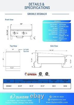 Dukers Dcgm24 Griddle 24 Wide 20.5 Deep Cooking Nat Gas With Lp Conversion Kit