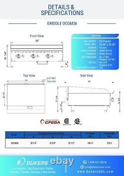 Dukers Dcgm36 Griddle 36 Wide 20.5 Deep Cooking Nat Gas With Lp Conversion Kit