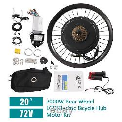 20 Moteur de roue arrière 72V 2000W Kit de conversion de vélo électrique E-Bike LCD